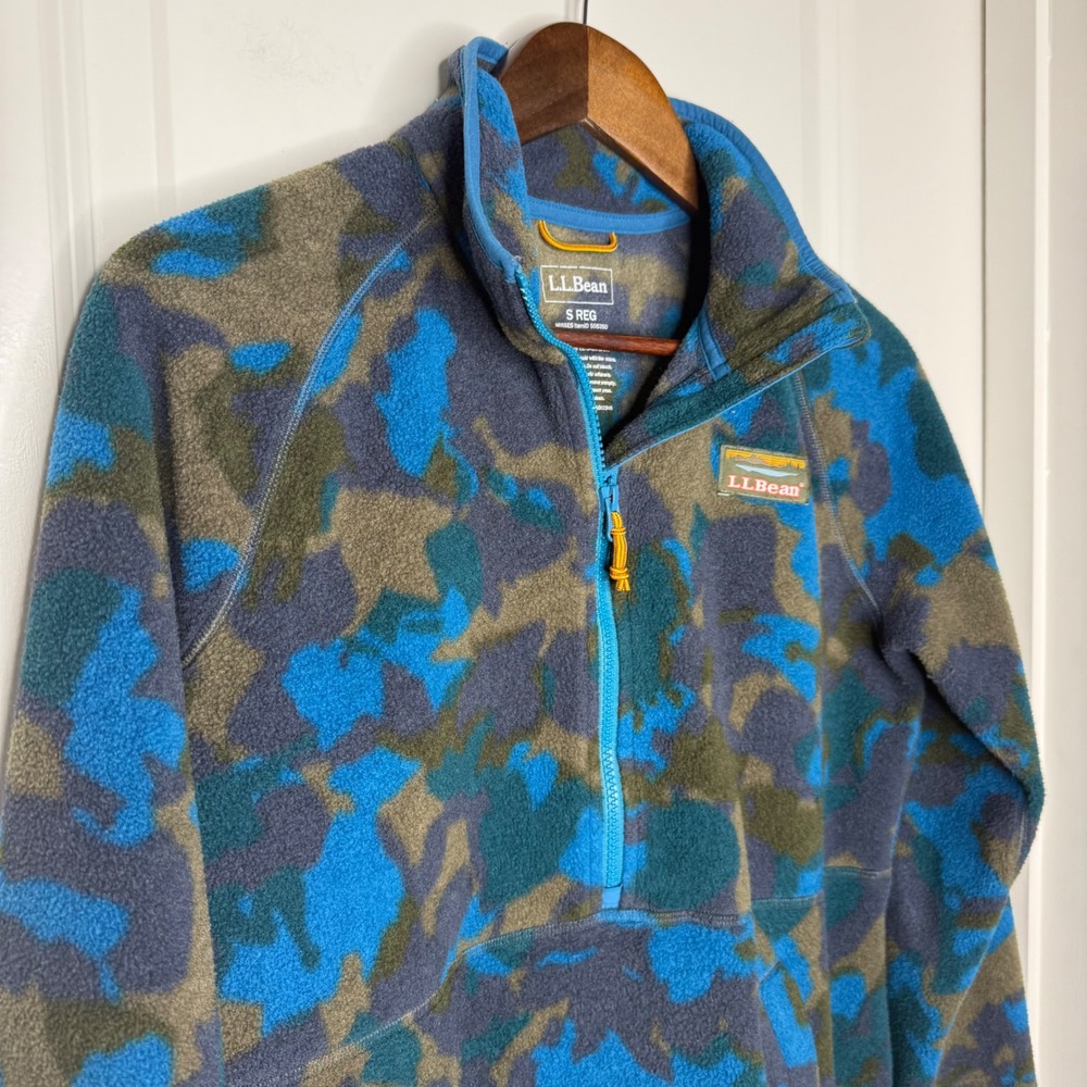 LLBean Camo Fleece Pullover Jacket 1/4 Zip Women's Small Recycled Polyester
